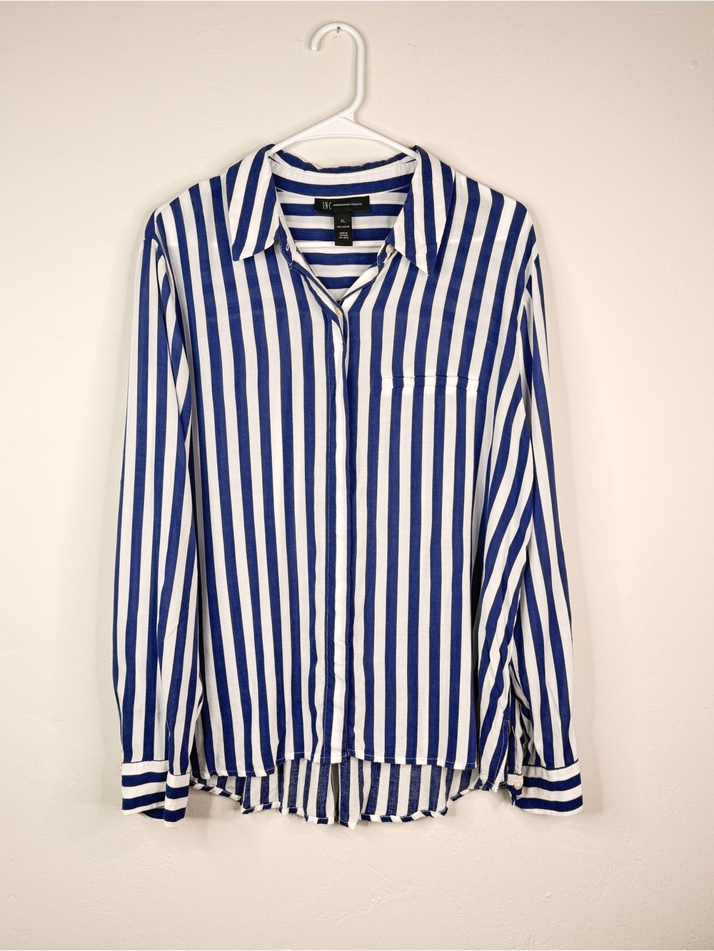 INC International Concepts Blue White Stripe Rayon Button Front Blouse XL